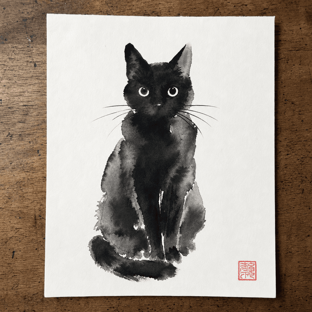 Ink cat painting example
