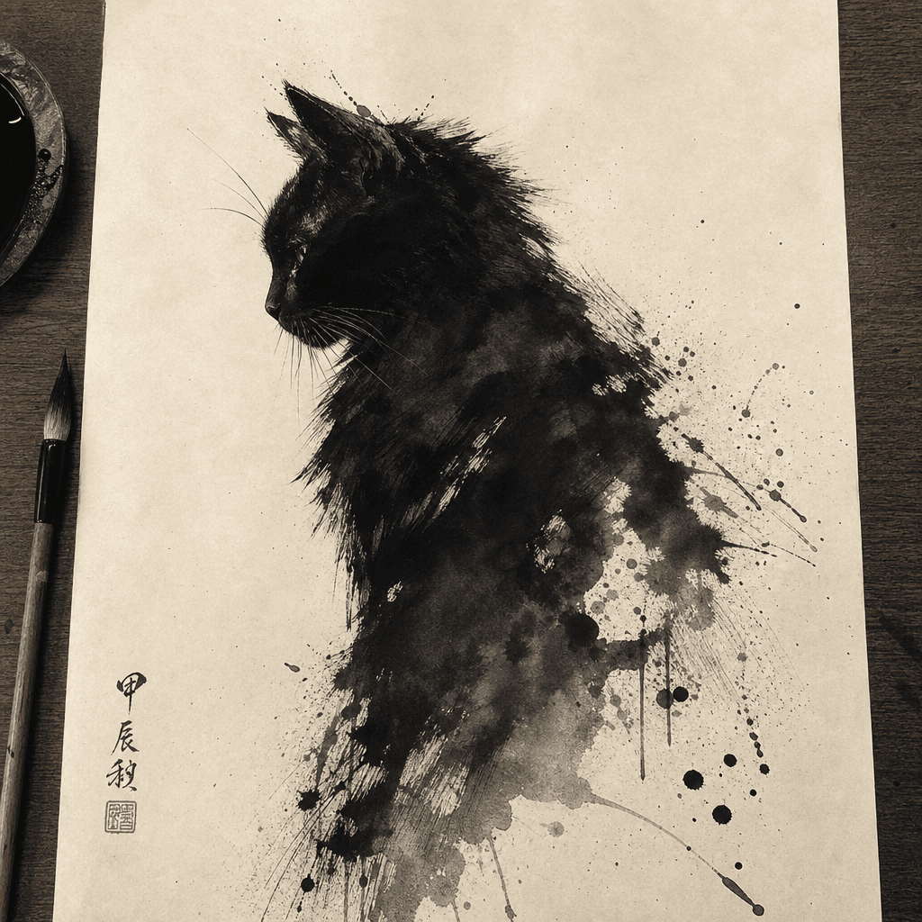 Ink cat painting example