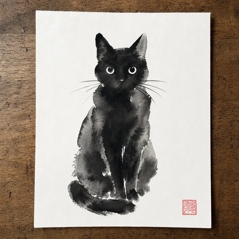 Ink cat painting example