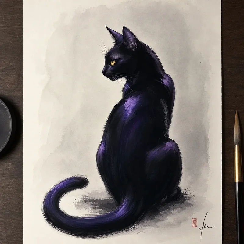 Ink cat painting 5