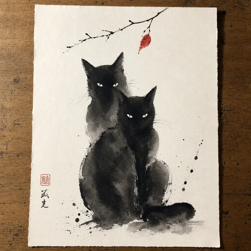 Ink cat painting 6